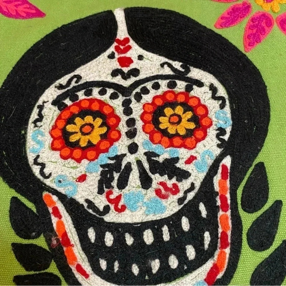 Freda Sugar Skull Braids Embroidered Pillow Cover Shabby Day Of Dead 13 x 19 In. - Picture 2 of 15